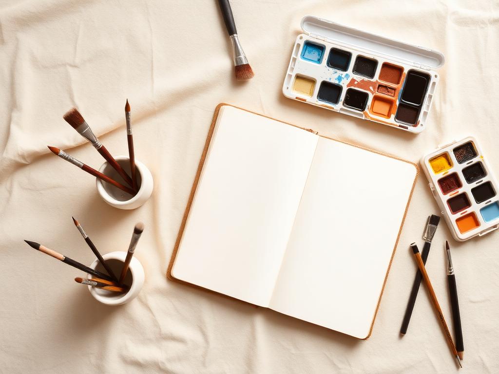 Artist workspace flat lay
