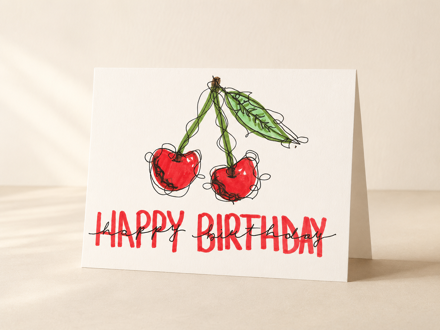 Cherry birthday card illustrated by Livvy Doodles