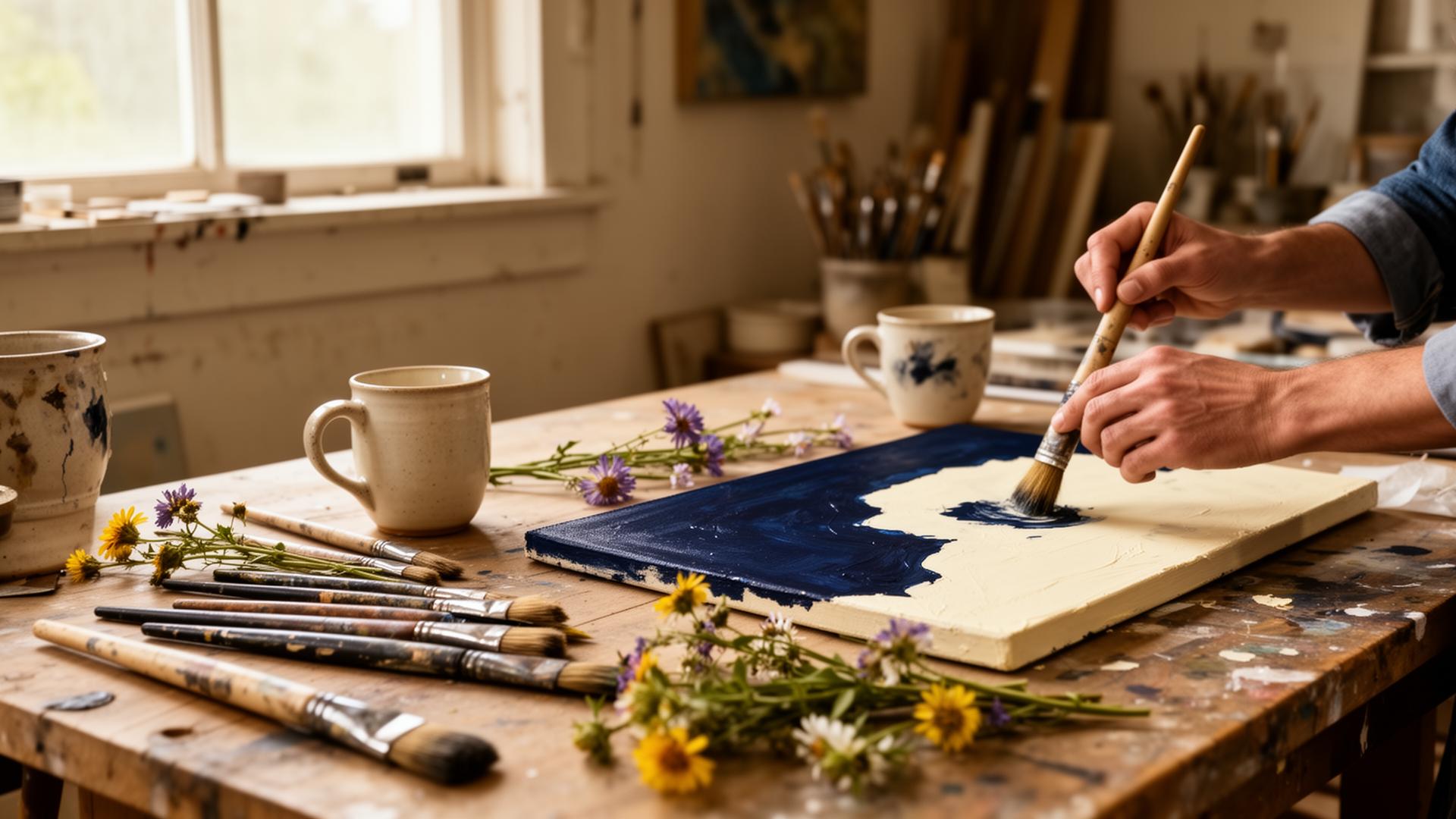 A Michigan artist's studio workspace